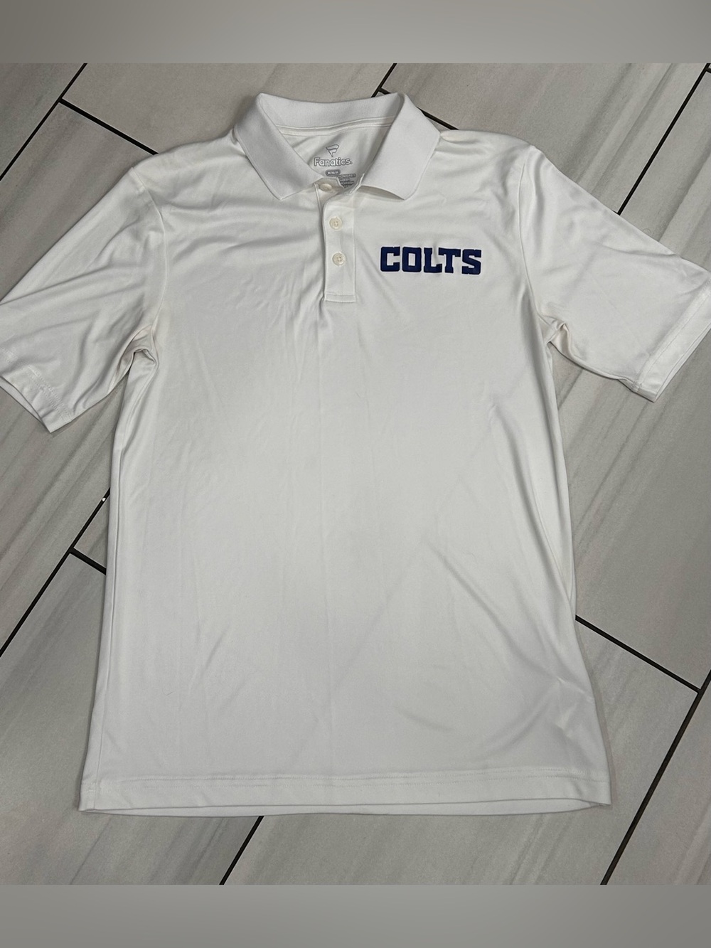 Colts Golf Polo Men's size Medium Fanatics White Stretch Blue NFL